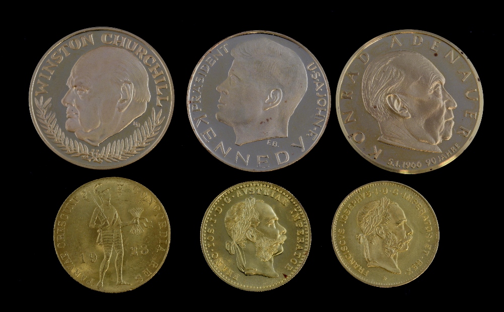 Austrian 4 Florin 10 Franc gold coin 1892, Austrian gold 1 Ducat coin 1915, Dutch 1 Ducat cold