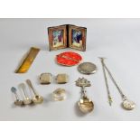 Miscellaneous silver items including photograph frame, vesta cases, compact, etc.,