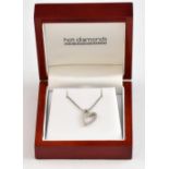 Hot Diamonds Sterling silver necklace and heart shaped pendant inset with three diamonds, marked '
