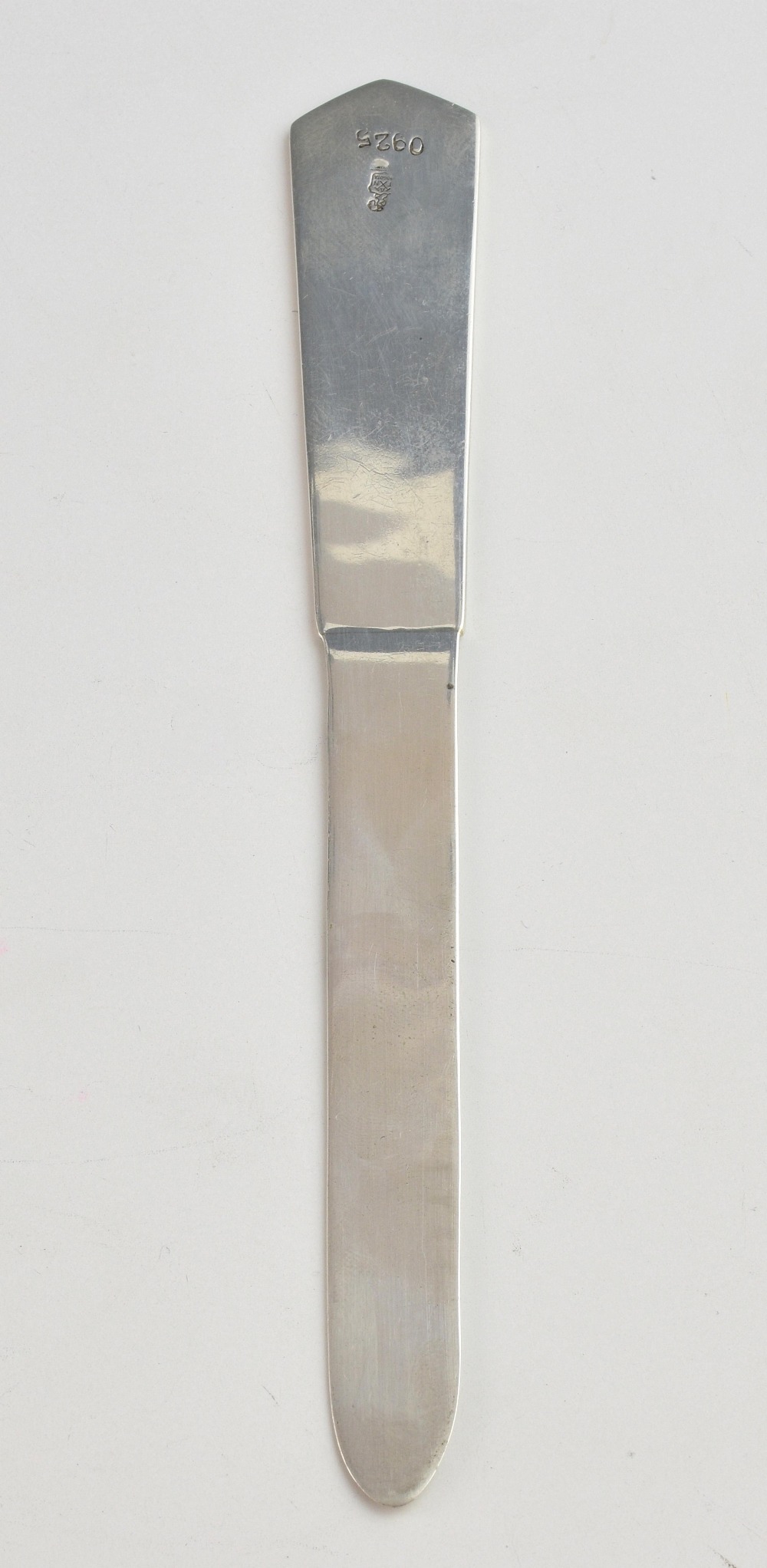 Sterling silver letter opener of plain design, marked 'Bogota Sterling', '925', 1.1oz, 34g, 17cm