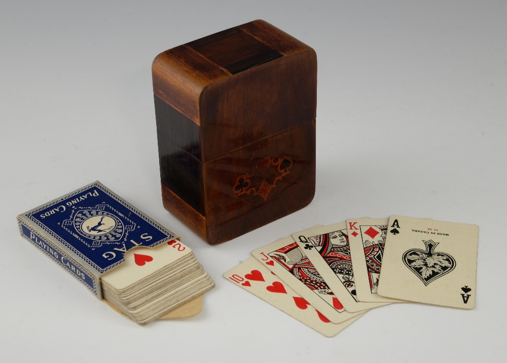 20th century mahogany humidor, playing card box and pair of silver sugar tongs, - Image 5 of 11