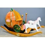 20th century child's rocking carriage in the from of pumpkin pulled by two horses, purchased Fortnum