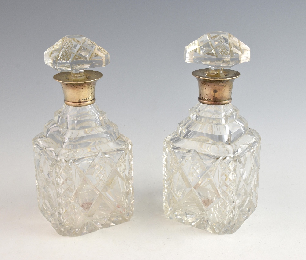 Pair of George VI silver mounted cut glass decanters, by Preece & Williscombe, London, 1937, 25cm