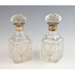 Pair of George VI silver mounted cut glass decanters, by Preece & Williscombe, London, 1937, 25cm