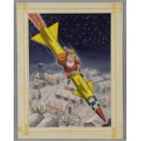 A F Wiles, cartoon of Santa riding a missile, signed, 32cm x 23cm