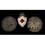 1908 commemorative Olympic medal, Franco British Exhibition medal, and an enamelled badge,