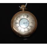GOLD PLATED ½ HUNTER CASED POCKET WATCH WITH KEYLESS MOVEMENT BY A.W.W. CO. WALTHAM.