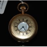 POCKET WATCH WITH KEYLESS MOVEMENT SUBSIDIARY SECONDS DIAL IN A 1/2 HUNTER GOLD PLATED CASE WITH