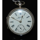 KAY'S FAMOUS LEVER KEYED MOVEMENT POCKET WATCH IN AN ENGINE TURNED SILVER CASE HALLMARKED