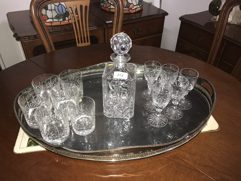 LARGE TRAY & DECANTER & GLASSES