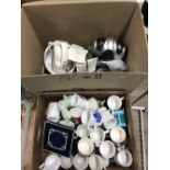 2 BOXES OF ELECTRICAL ITEMS & MUGS