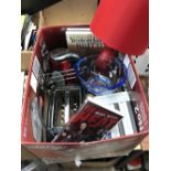 1 BOX OF ELECTRICAL ITEMS & DVD'S