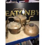 2 COPPER KETTLES & HOT WATER BOTTLE