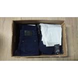 BOX OF VARIOUS SIZE JEANS