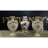 PAIR OF VICTORIAN CROWN DEVON FIELDINGS VASES & MASONS JAR & COVER