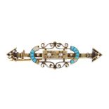 A mid Victorian diamond and turquoise brooch. Of openwork design, the star-set old-cut diamonds,