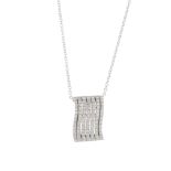 A diamond pendant. Comprising of a series of brilliant-cut diamond slightly curved lines,