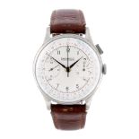 EBERHARD & CO. - a gentleman's chronograph wrist watch. Stainless steel case. Signed manual wind
