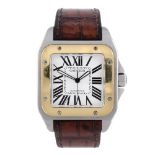 CARTIER - a Santos 100 wrist watch. Stainless steel case with yellow metal bezel. Reference 2656,