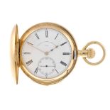 A half hunter minute repeating pocket watch by Thomas Russell & Son. 18ct yellow gold case,