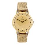 OMEGA - a gentleman's Genève bracelet watch. Gold plated case with stainless steel case back.