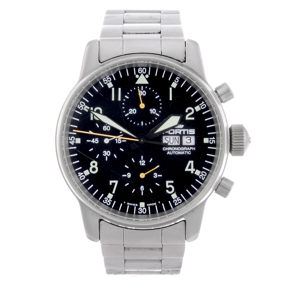 FORTIS - a gentleman's Flieger chronograph bracelet watch. Stainless steel case. Numbered 597.10.