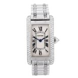 CARTIER - a Tank Americaine bracelet watch. 18ct white gold case with factory diamond set bezel.