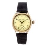 THOMAS RUSSELL & SON - a gentleman's Premiere wrist watch. 9ct yellow gold case with engraved case