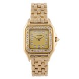 CARTIER - a Panthere bracelet watch. Yellow metal case, diamond set bezel, stamped 18K 750 with