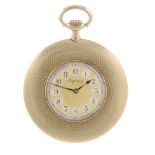 An open face pocket watch by Asprey. Yellow metal case stamped 0.750 18K with poincon. Numbered