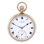 An open face pocket watch by J. W. Benson. 9ct yellow gold case, hallmarked London 1933. Numbered