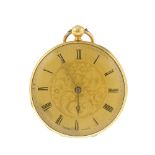 An open face pocket watch by Figuiere, Geneve. Yellow metal case with enamel floral decoration to