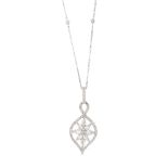 A diamond pendant. Designed as a marquise-shape cluster, with brilliant-cut surround and surmount,