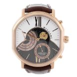 BULGARI - a gentleman's Daniel Roth Grande Lune wrist watch. 18ct rose gold case with exhibition