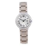 CARTIER - a Ballon Bleu bracelet watch. 18ct white gold case with factory diamond set bezel.