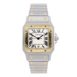 CARTIER - a Santos bracelet watch. Stainless steel case with yellow metal bezel. Reference 1566,