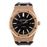 AUDEMARS PIGUET - a gentleman's Royal Oak wrist watch. 18ct rose gold case with exhibition case