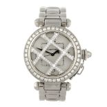 CARTIER - a Pasha bracelet watch. 18ct white gold case with diamond set bezel and protective