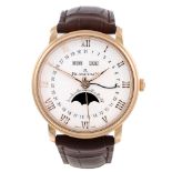 CURRENT MODEL: BLANCPAIN - a gentleman's Villeret Quantième Complet Demi-Savonette wrist watch. 18ct