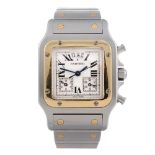 CARTIER - a Santos Chronoflex chronograph bracelet watch. Stainless steel case with yellow metal