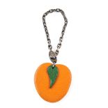 HERMÈS - a fruit key chain. Designed as an orange leather apricot with green leather leaf to the