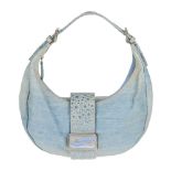 FENDI - a denim hobo handbag. Designed with a light blue stonewashed denim exterior and heavily