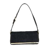 FENDI - a denim baguette handbag. Crafted from dark blue denim with brown leather accents,