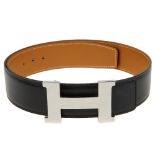 HERMÈS - a Constance H buckle and two leather belts. To include a polished silver-tone 'H' buckle