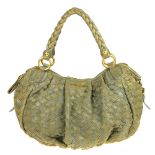 MIU MIU - a woven green hobo handbag. Designed with a green woven leather exterior, matte gold-