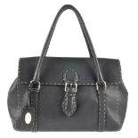 FENDI - a Selleria handbag. Designed with a textured black leather exterior with beige wide