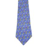 HERMÈS - a silk tie. Featuring a floral pattern of yellow flowers and red cherries on a powder