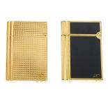 S.T.DUPONT - two lighters. To include a gold-tone textured lighter and black lacquered lighter.