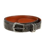 J.W.COOPER - an alligator belt with diamond buckle. A khaki coloured alligator belt with a small
