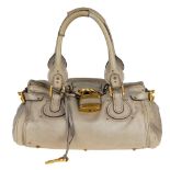 CHLOÉ - a grey Paddington handbag. Featuring a grey leather exterior, brushed gold-tone hardware,